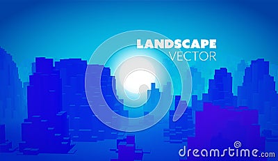 Vector voxel panorama background. 3d map for game goal Vector Illustration