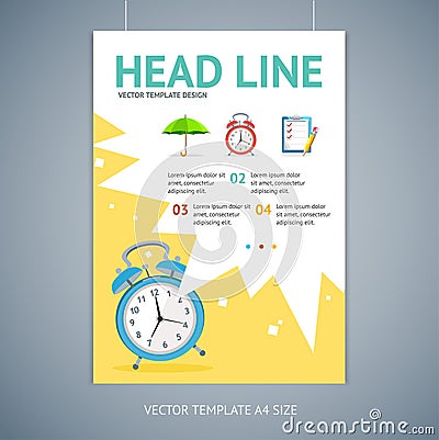 Vector wakeup clock brochure flyer design Vector Illustration