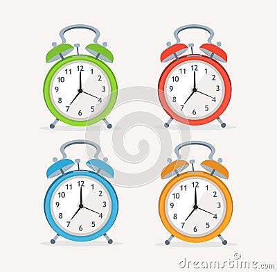 Vector wakeup clocks set. Flat Design Vector Illustration