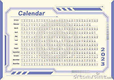 Vector wall editable horizontal calendar_2023_with pink and light purple cyber style frame Vector Illustration