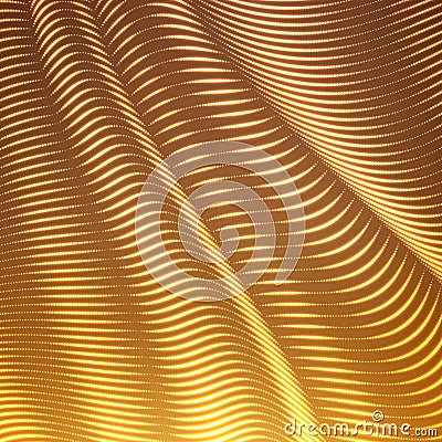 Vector warped dotted lines background. Flexible stripes of shining points twisted as silk forming volumetric folds. Vector Illustration