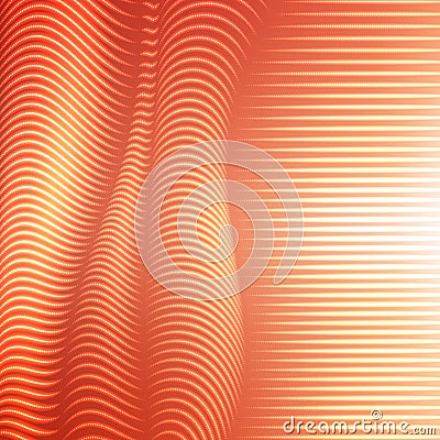 Vector warped dotted lines background. Flexible stripes of shining points twisted as silk forming volumetric folds. Vector Illustration