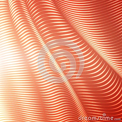 Vector warped dotted lines background. Flexible stripes of shining points twisted as silk forming volumetric folds. Vector Illustration