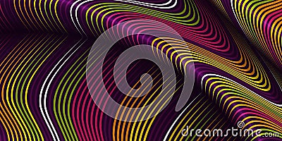 Vector warped lines background. Flexible stripes twisted as silk forming volumetric folds. Vector Illustration