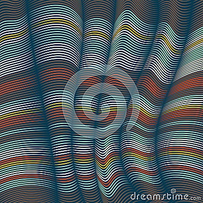 Vector warped lines background. Flexible stripes twisted as silk forming volumetric folds. Vector Illustration