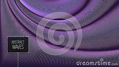 Vector warped lines background. Flexible stripes twisted as silk forming volumetric folds. Stock Photo