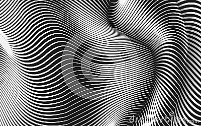 Vector warped lines background. Flexible stripes twisted as silk forming volumetric folds. Vector Illustration