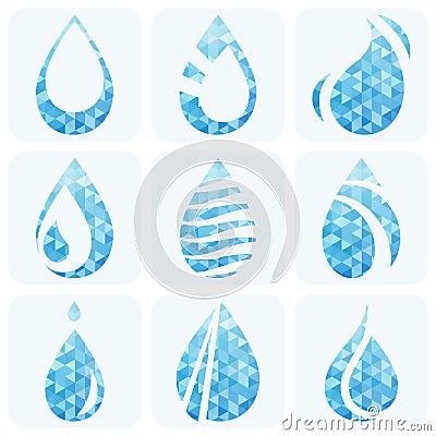 Vector water drops set. Creative blue icons Vector Illustration