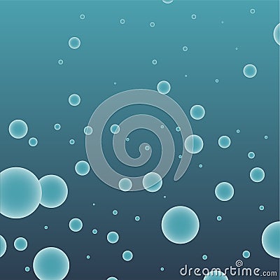 Vector water drops soap bubbles deep waters dark blue background Stock Photo