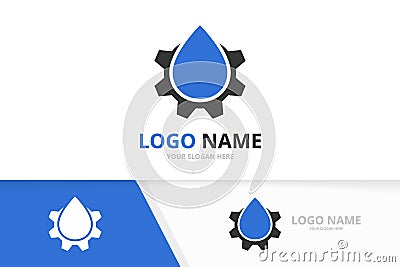 Mechanic water drop and gear logo combination. Unique factory oil logotype design template. Vector Illustration