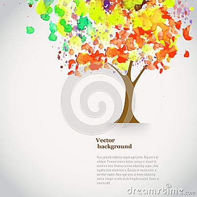 Vector watercolor autumn tree with spray paint. Autumnal theme Vector Illustration