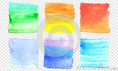 Vector watercolor banner set. Color square smear of watercolour splash stain on transparent background Vector Illustration