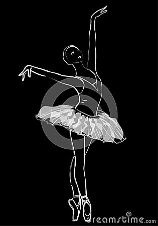 Vector watercolor brush contour drawing of young dancing ballerina Vector Illustration