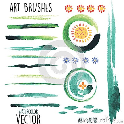 Vector watercolor brushes and floral elements Vector Illustration