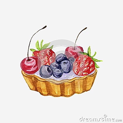 Vector watercolor cake with berries Vector Illustration