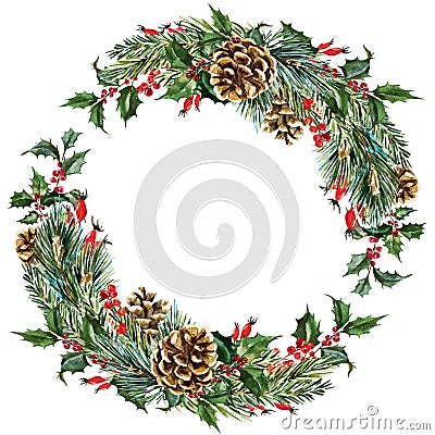 Vector watercolor christmas wreath Vector Illustration