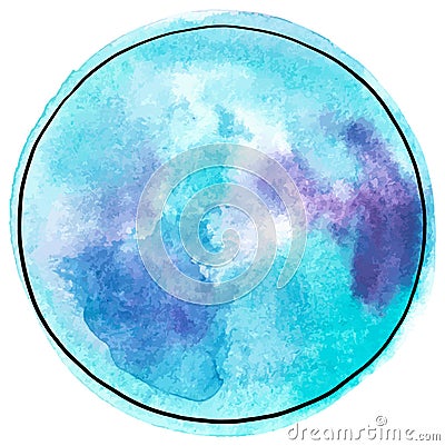 Vector and watercolor full moon drawing in teal blue Stock Photo