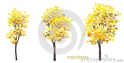 Ginkgo tree ,forest with grass elevation for autumn landscape scene Vector Illustration