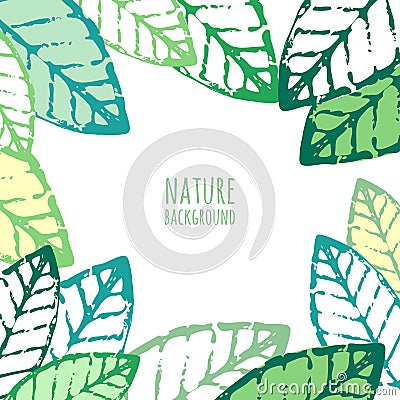 Vector watercolor hand drawn green leaves, grunge background. Vector Illustration