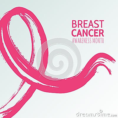 Vector watercolor hand drawn illustration of pink ribbon, breast cancer october awareness month. Vector Illustration