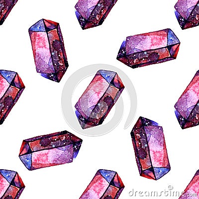 Vector Watercolor illustration of diamond crystals - seamless pattern. Stone jewel background. Can be used for textile Vector Illustration