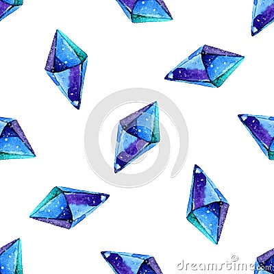 Vector Watercolor illustration of diamond crystals - seamless pattern. Stone jewel background. Can be used for textile Vector Illustration