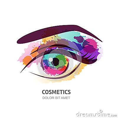 Vector watercolor illustration of the eye with colorful pupil. Vector Illustration