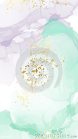 Vector watercolor repetition liquid flow in green colors with gold glitters. Vector contrast alcohol ink grunge abstract Vector Illustration