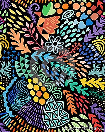 Vector watercolor seamless abstract botanical ethnic painting. Artistic handmade batik print, floral oriental textile Vector Illustration