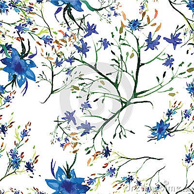 Vector Watercolor seamless floral pattern. Flowers texture. Vector Illustration