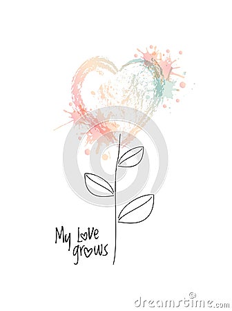 Vector watercolour flower in form of a heart Vector Illustration