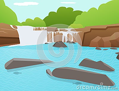 Vector Waterfall background, Tat Ton Waterfall, Thailand Vector Illustration