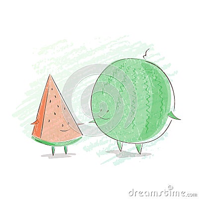 Vector watermelon hand drawing illustration for print on t shirt. Vector Illustration