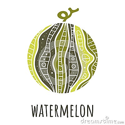 Vector watermelon with mandala ornament. Vegetable logo of a vegan restaurant, environmentally friendly store, vegetable fair Vector Illustration