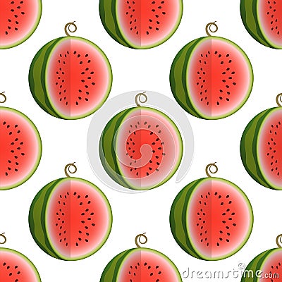 Vector watermelon seamless pattern. Cutted watermelon on white background. Colorful vector illustration gradient fill in flat Cartoon Illustration