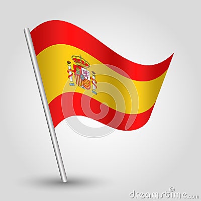 Vector waving triangle spanish flag on slanted silver pole - icon of spain with metal stick Vector Illustration