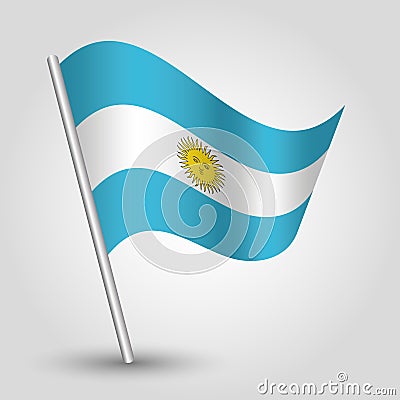 Vector waving triangle argentine flag on slanted silver pole - icon of argentina with metal stick Vector Illustration