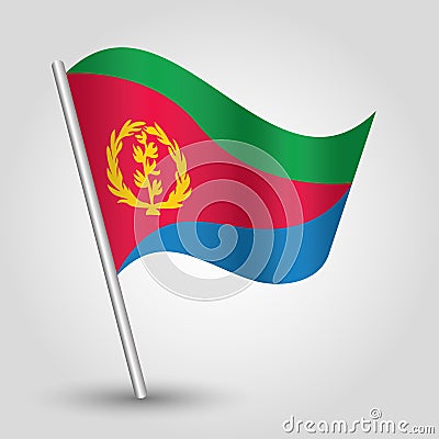 Vector waving triangle eritrean flag on slanted silver pole - icon of eritrea with metal stick Vector Illustration
