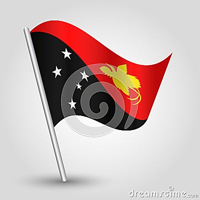 Vector waving triangle guinean flag on slanted silver pole - icon of papua new guinea with metal stick Vector Illustration