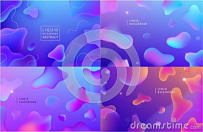 Vector wavy abstract geometric, liquid shapes background set. Trendy gradient colorful composition, dynamic Vector Illustration