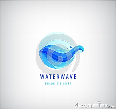 Vector wavy blue logo, water wave 3d gradient icon. Ocean Vector Illustration