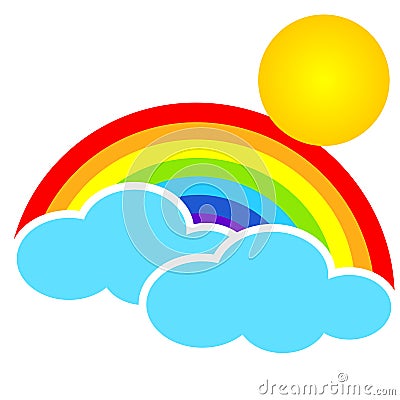 Cloud with sun and rainbow. Vector Illustration