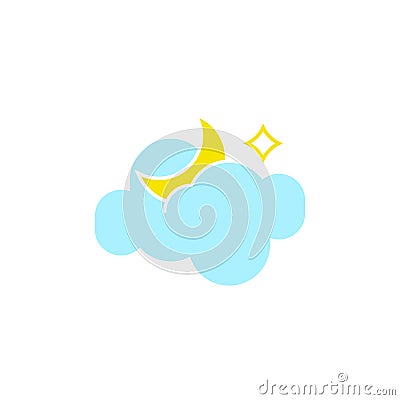 Vector weather icon of a blue cloud with moon and star to show the night forecast and the current climate outside Vector Illustration