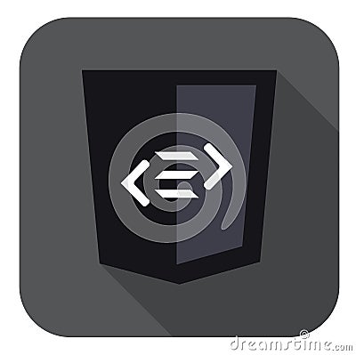 Vector web development shield sign html5 tag symbol icon on grey badge with long shadow Vector Illustration