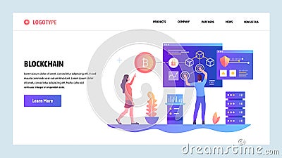 Vector web site design template. Blockchain and cryptocurrency technology. Bitcoin. Landing page concepts for website Vector Illustration