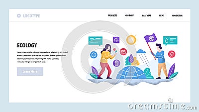 Vector web site design template. Ecology environmental concept. Save the world. Landing page concepts for website and Vector Illustration