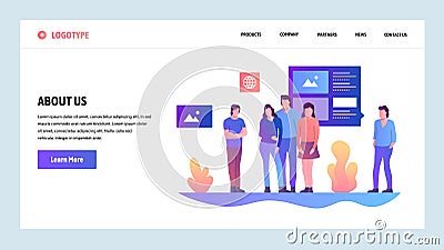 Vector web site design template. About Us company and team information page. Landing page concepts for website and Vector Illustration