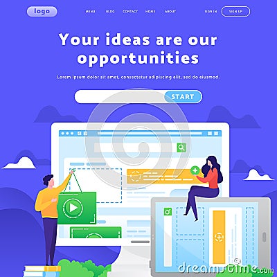 Vector web site design template. Video content marketing. Landing page concepts for website mobile development. Modern Vector Illustration