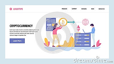 Vector web site gradient design template. Blockchain technology and cryptocurrency. Online digital money, bitcoin Vector Illustration