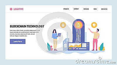 Vector web site gradient design template. Blockchain technology and cryptocurrency. Online digital money, bitcoin Vector Illustration